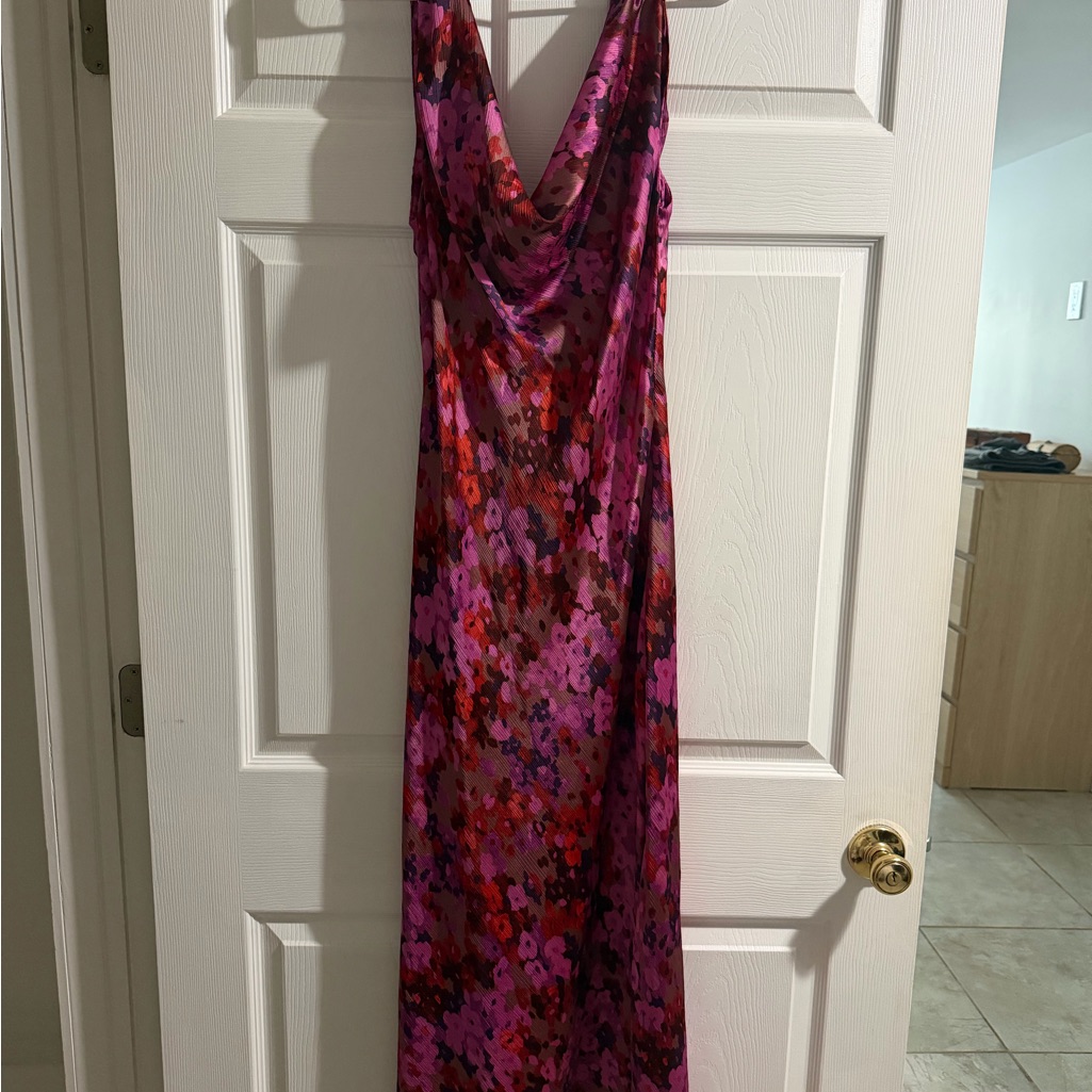 Zara Vibrant Pink And Purple Floral Maxi Dress